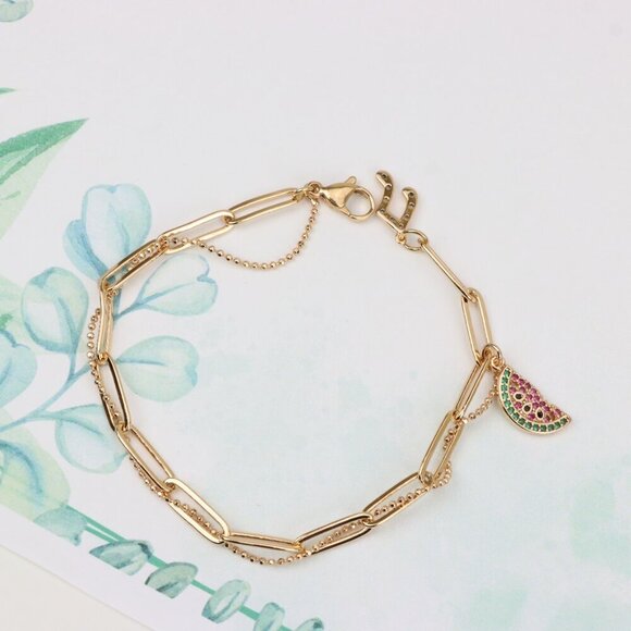 "Trendy Rose Gold Paperclip Chain Bracelet with Bead Detailing, XPBL0837 - Picture 3 of 12